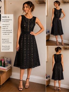 Betsy & Adam Black Lace Fit & Flare Cocktail Dress – Size 6